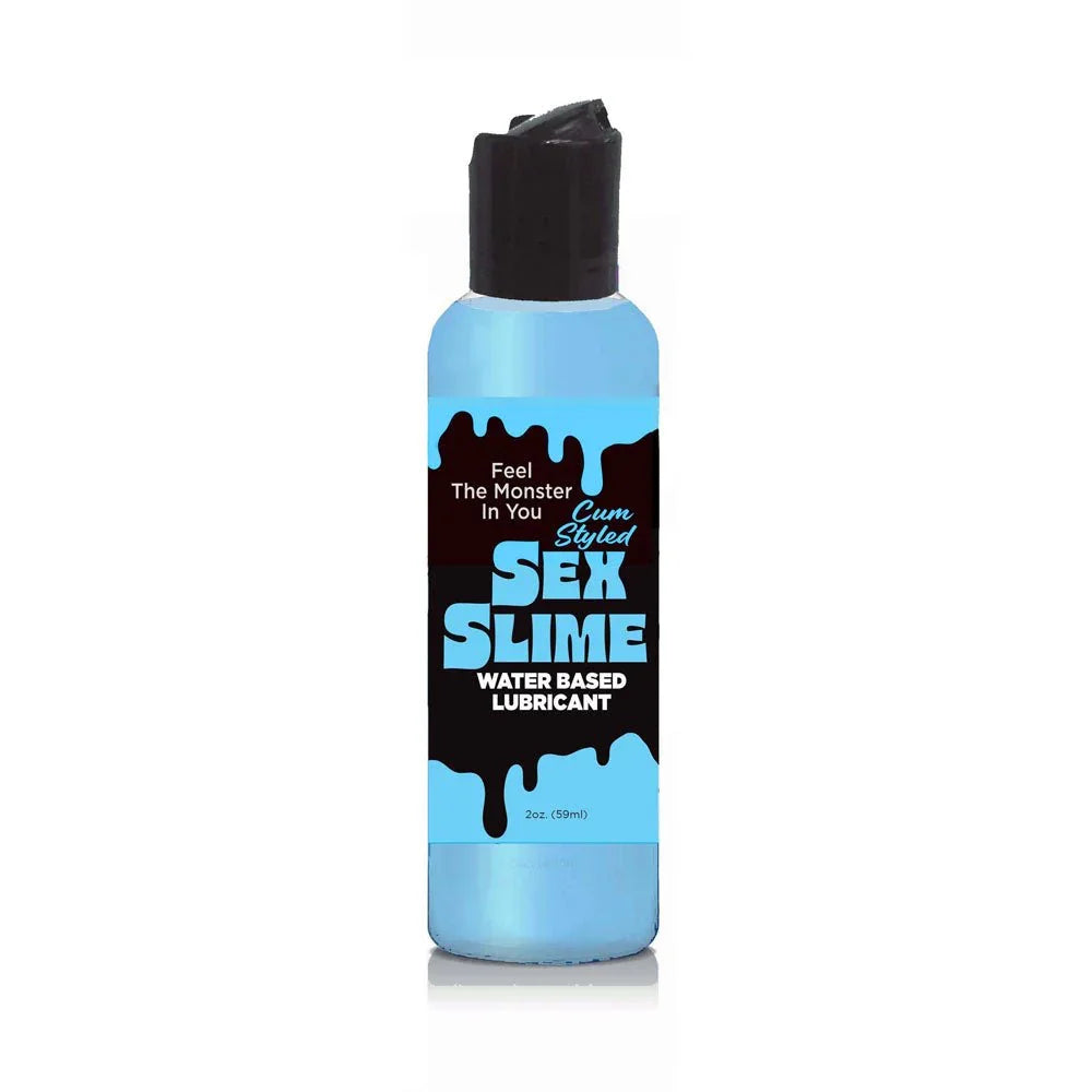 Sex Slime cum-style lubricant in Blue, pastel 60 ml bottle with a black flip cap