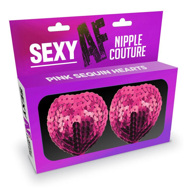 Sexy AF - Nipple Couture Pink Hearts - Pink Sequin Reuseable Nipple Pasties – Sex toys NZ by Naughtyhut. Discreet delivery nationwide.