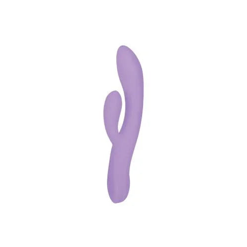 Sexy Allure dual-motor rabbit vibrator in Purple, lilac curved shaft on white