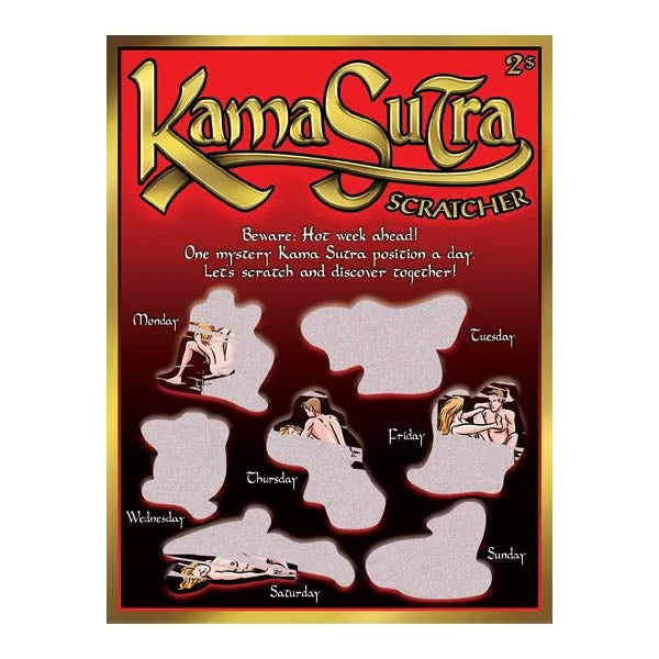 Kama Sutra Scratcher card, one position to scratch for each day of the week