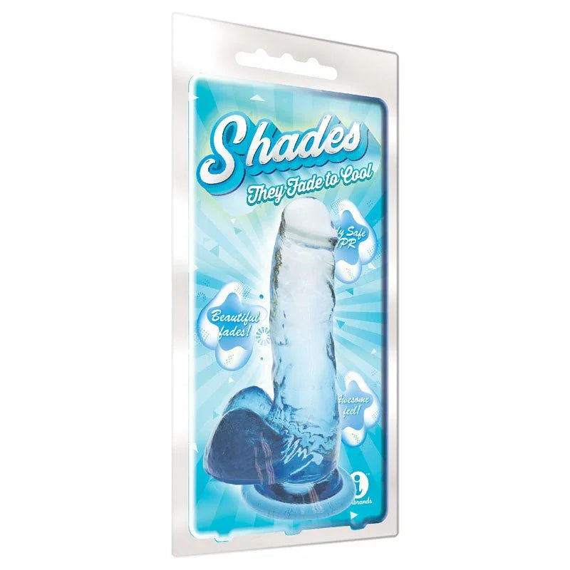 Shades 7 inch blue jelly dong sealed in its Shades blister pack