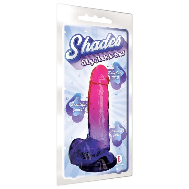 Shades 8 inch jelly dong in plum sealed in its Shades blister pack