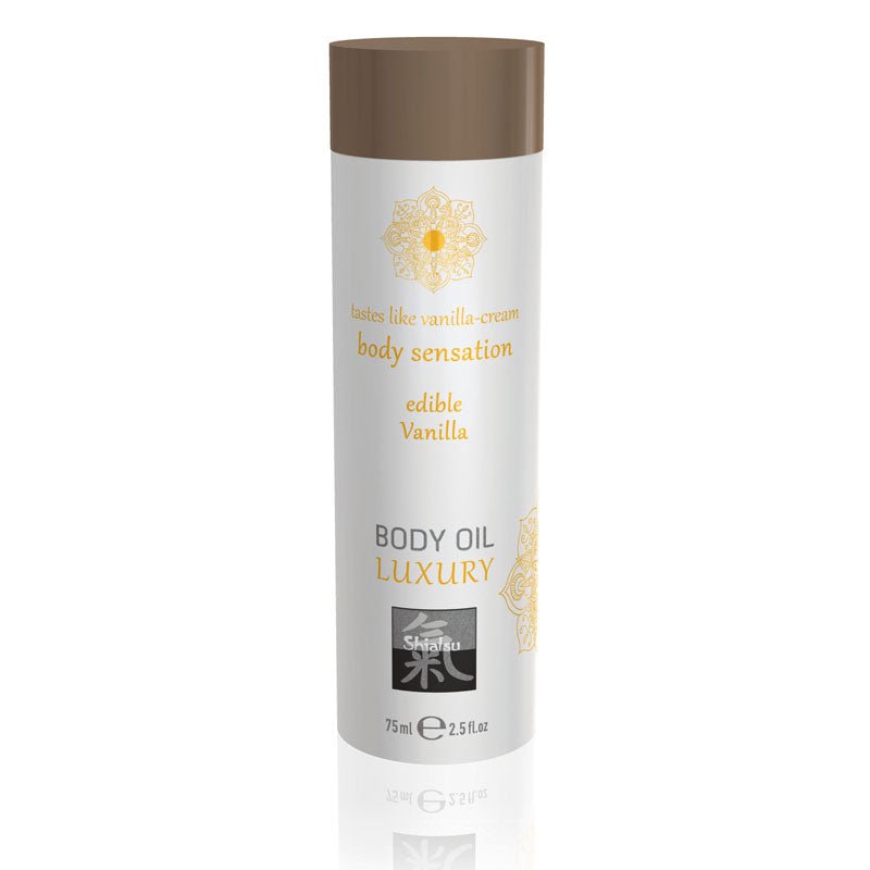 Buy SHIATSU Edible Body Oil - Luxury - Vanilla Flavoured - 75 ml – Naughtyhut NZ sex toys online. Discreet delivery & top brands.