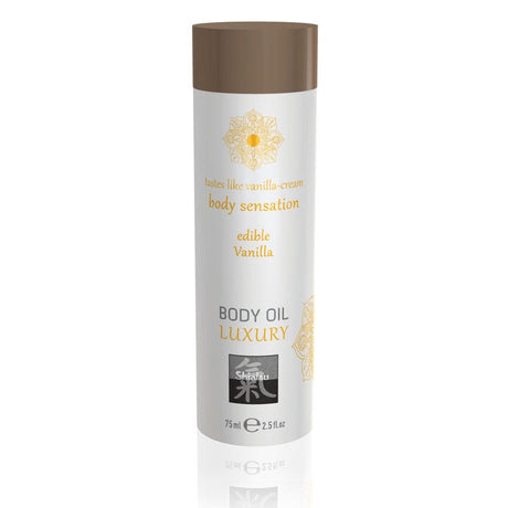 Buy SHIATSU Edible Body Oil - Luxury - Vanilla Flavoured - 75 ml – Naughtyhut NZ sex toys online. Discreet delivery & top brands.