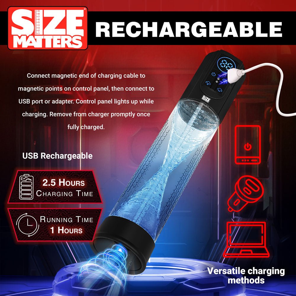 Buy Size Matters Sucking Penis Pump - Clear USB Rechargeable Penis Pump – Naughtyhut NZ sex toys online. Discreet delivery & top brands.