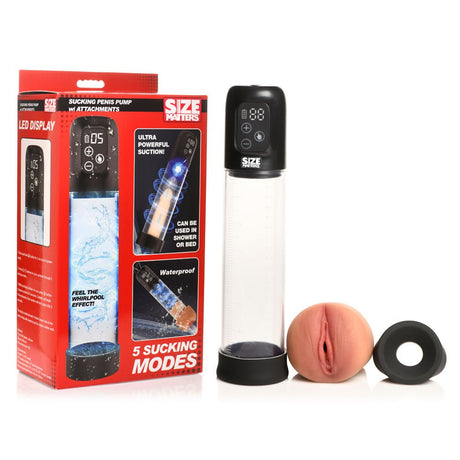 Buy Size Matters Sucking Penis Pump - Clear USB Rechargeable Penis Pump – Naughtyhut NZ sex toys online. Discreet delivery & top brands.