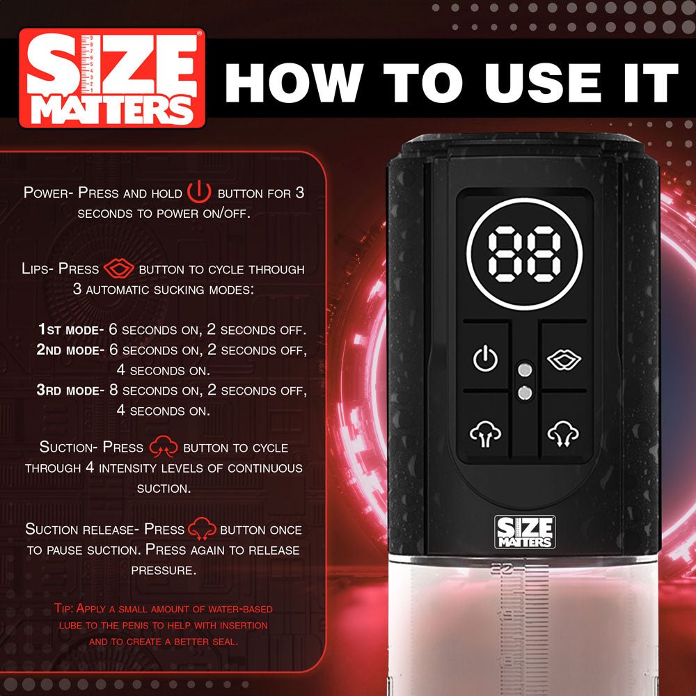 Buy Size Matters Sucking Penis Pump - Clear USB Rechargeable Penis Pump – Naughtyhut NZ sex toys online. Discreet delivery & top brands.