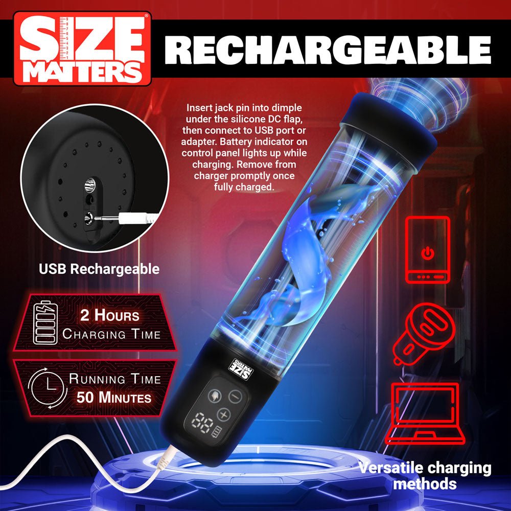 Buy Size Matters Sucking Penis Pump - Clear USB Rechargeable Penis Pump – Naughtyhut NZ sex toys online. Discreet delivery & top brands.