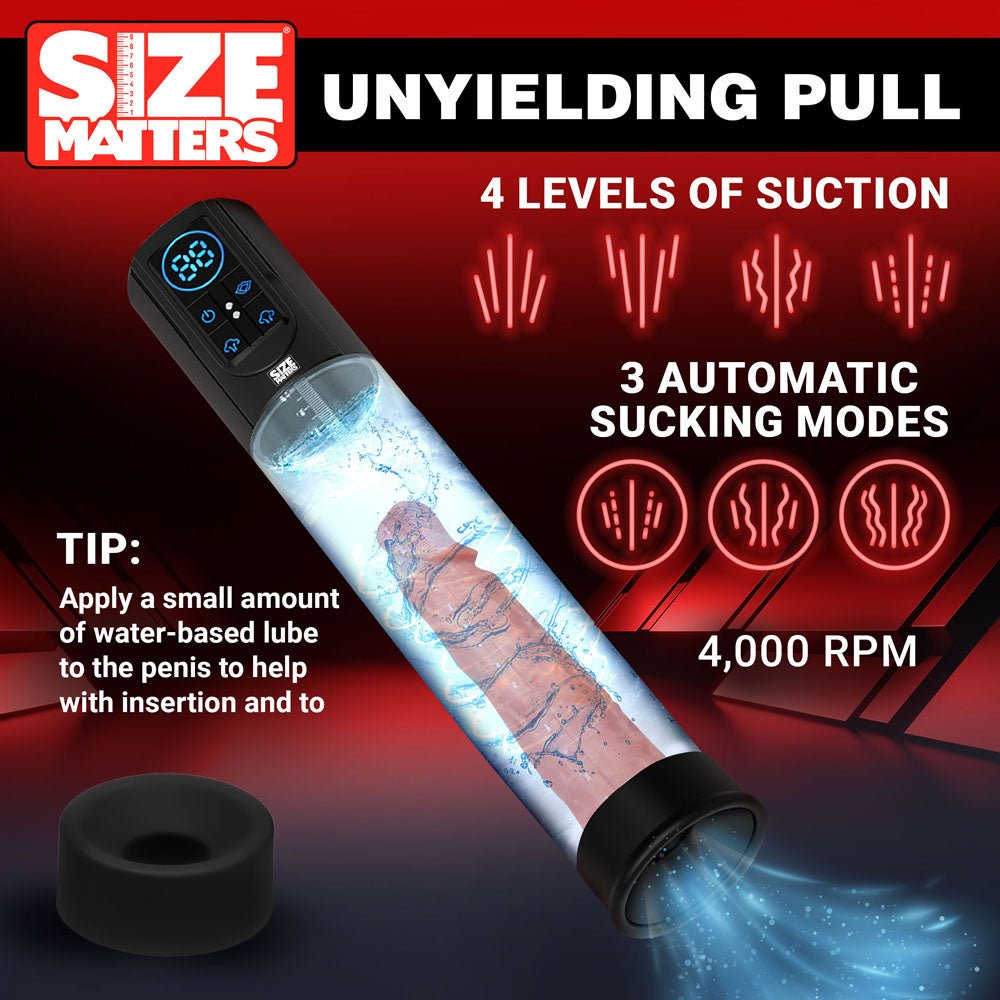 Buy Size Matters Sucking Penis Pump - Clear USB Rechargeable Penis Pump – Naughtyhut NZ sex toys online. Discreet delivery & top brands.