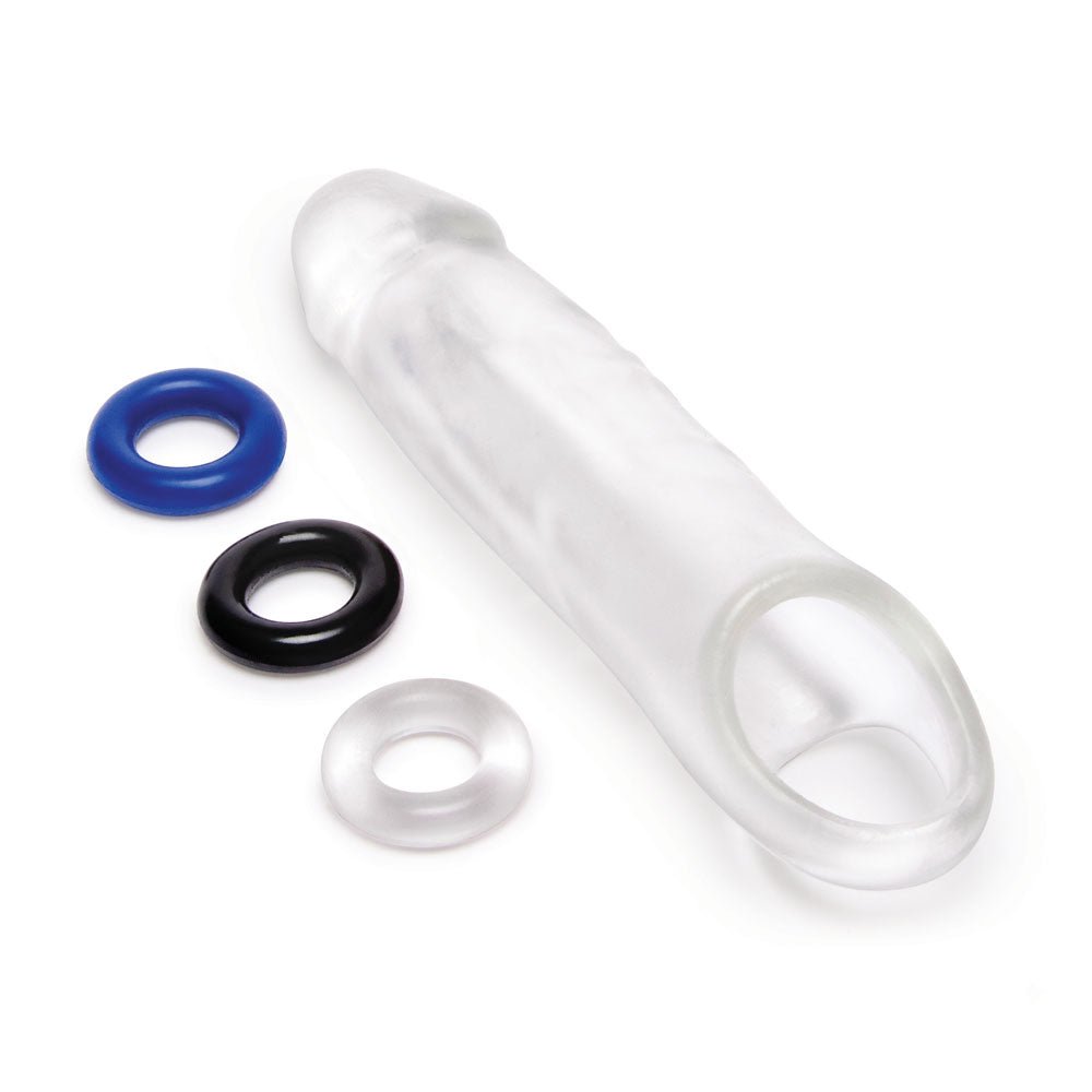 Buy Size Up 1 Inch See - Thru Penis Extender with Ball Loop - Clear 2.5 cm (1'') Penis Extension Sleeve – Naughtyhut NZ sex toys online. Discreet delivery & top brands.