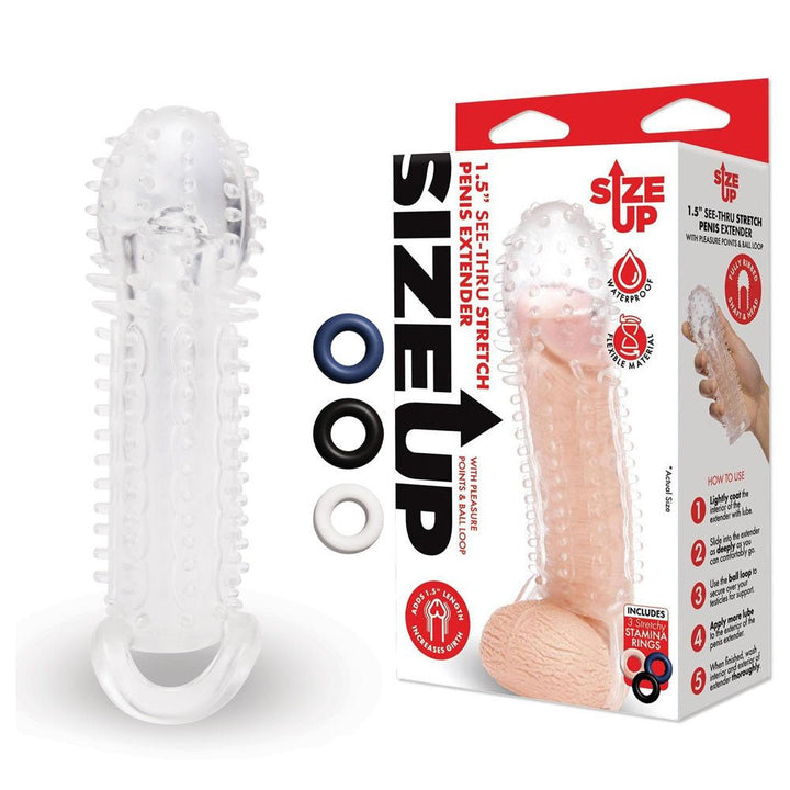 Size Up 1.5 Inch See - Thru Stretch Penis Extender - Clear 3.8 cm (1.5'') Penis Extension Sleeve – Sex toys NZ by Naughtyhut. Discreet delivery nationwide.