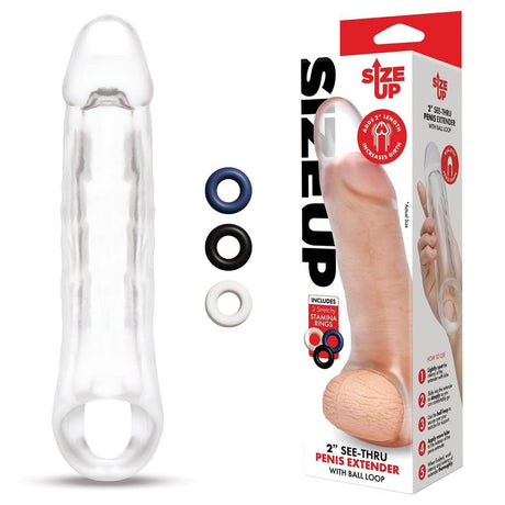 Buy Size Up 2 Inch See - Thru Penis Extender with Ball Loop - Clear 5 cm (2'') Penis Extension Sleeve – Naughtyhut NZ sex toys online. Discreet delivery & top brands.