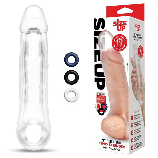 Buy Size Up 2 Inch See - Thru Penis Extender with Ball Loop - Clear 5 cm (2'') Penis Extension Sleeve – Naughtyhut NZ sex toys online. Discreet delivery & top brands.