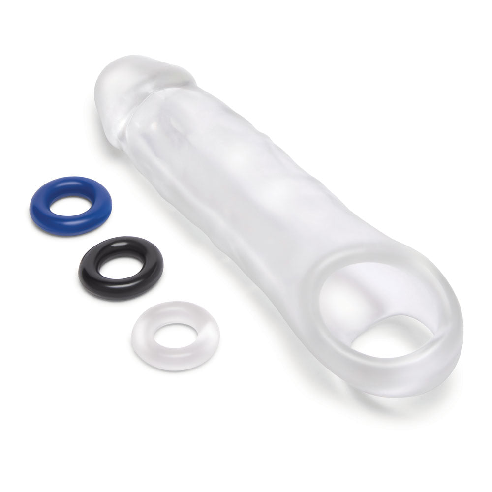 Buy Size Up 2 Inch See - Thru Penis Extender with Ball Loop - Clear 5 cm (2'') Penis Extension Sleeve – Naughtyhut NZ sex toys online. Discreet delivery & top brands.