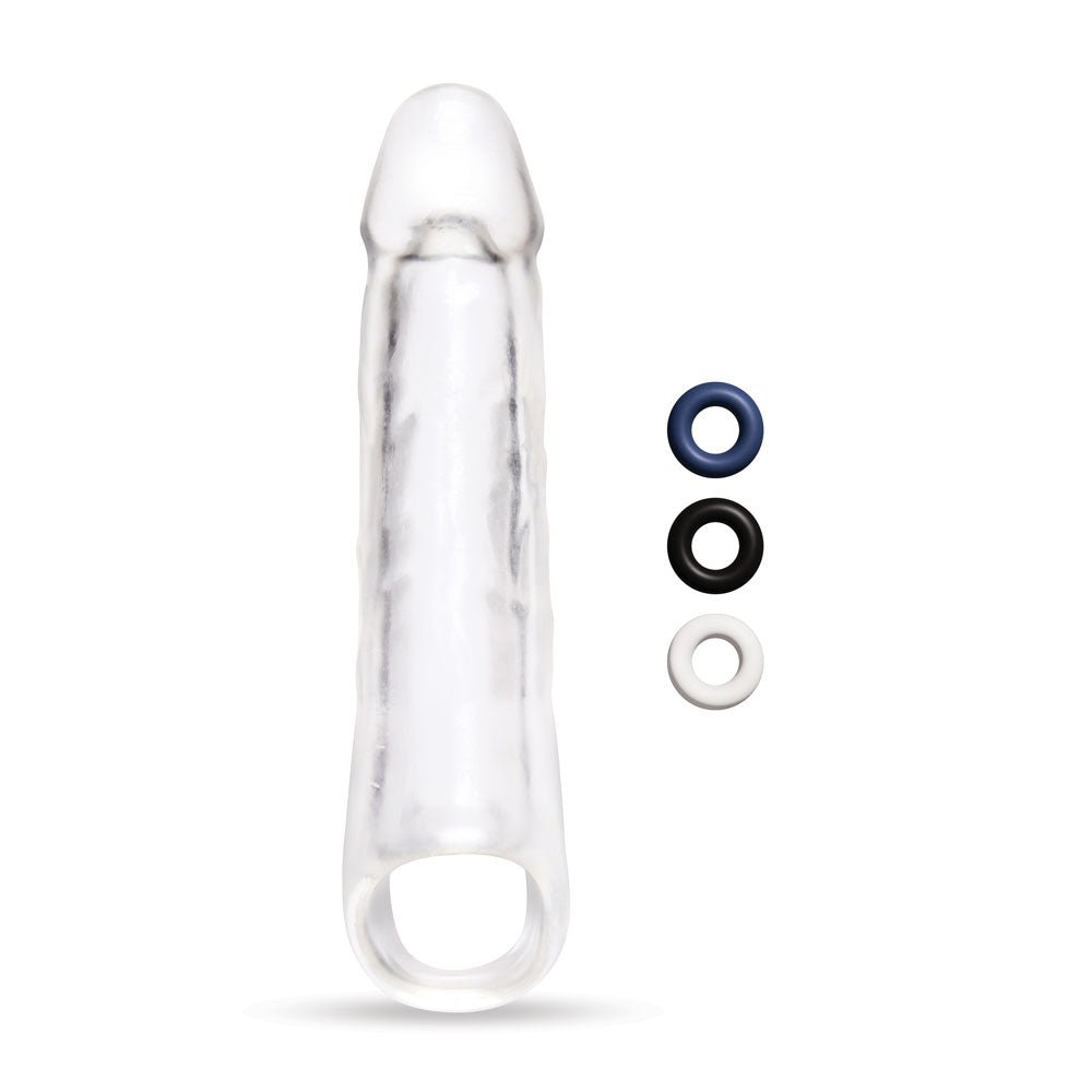 Buy Size Up 3 Inch See - Thru Penis Extender with Ball Loop - Clear 7.6 cm (3'') Penis Extension Sleeve – Naughtyhut NZ sex toys online. Discreet delivery & top brands.