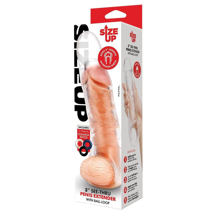 Size Up 3 Inch See - Thru Penis Extender with Ball Loop - Clear 7.6 cm (3'') Penis Extension Sleeve – Sex toys NZ by Naughtyhut. Discreet delivery nationwide.