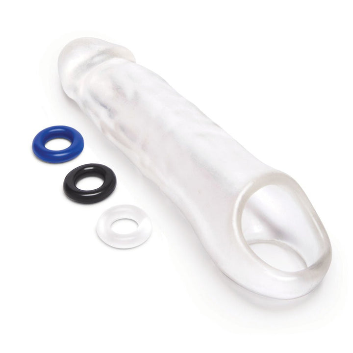 Size Up 3 Inch See - Thru Penis Extender with Ball Loop - Clear 7.6 cm (3'') Penis Extension Sleeve – Sex toys NZ by Naughtyhut. Discreet delivery nationwide.