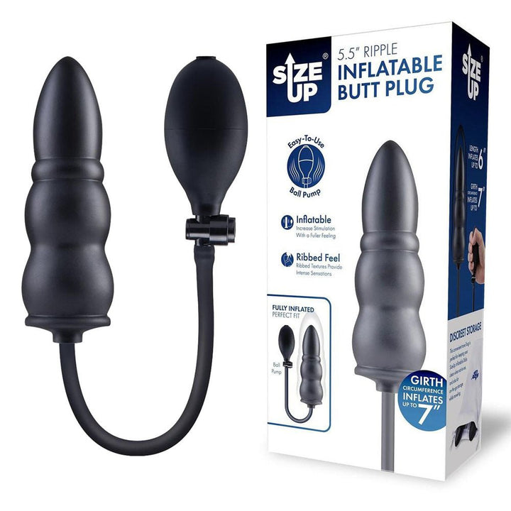 Size Up 5.5 Inch Ripple Inflatable Butt Plug - Black 15.2 cm Inflatable Butt Plug – Sex toys NZ by Naughtyhut. Discreet delivery nationwide.