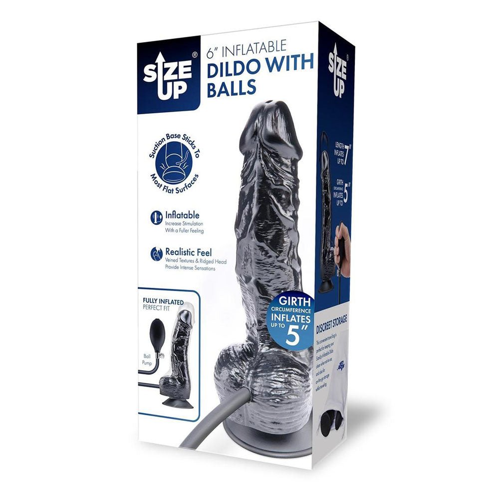 Size Up 6 Inch Inflatable Dildo with Balls - Black 17.8 cm Inflatable Dong – Sex toys NZ by Naughtyhut. Discreet delivery nationwide.
