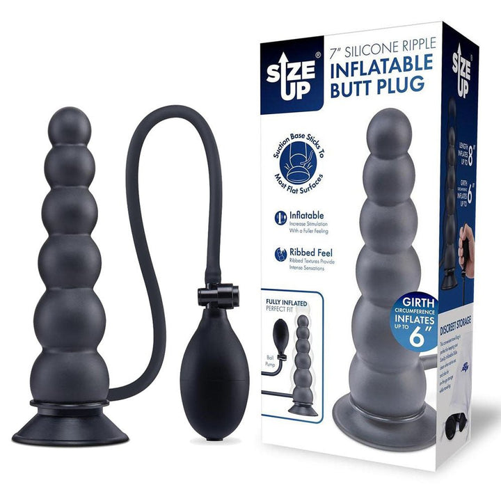 Size Up 7 Inch Ripple Inflatable Butt Plug - Black 20.3 cm Inflatable Butt Plug – Sex toys NZ by Naughtyhut. Discreet delivery nationwide.