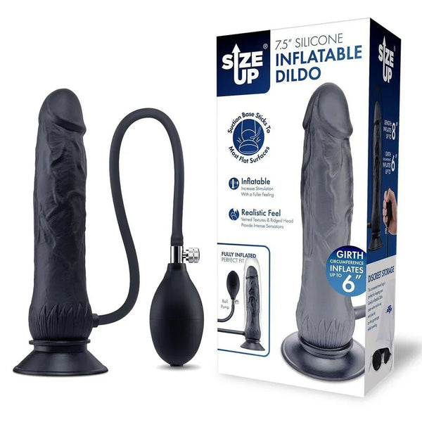 XGEN Products Size Up Inflatable Dildo with Balls 7.5" (20.3cm), Black