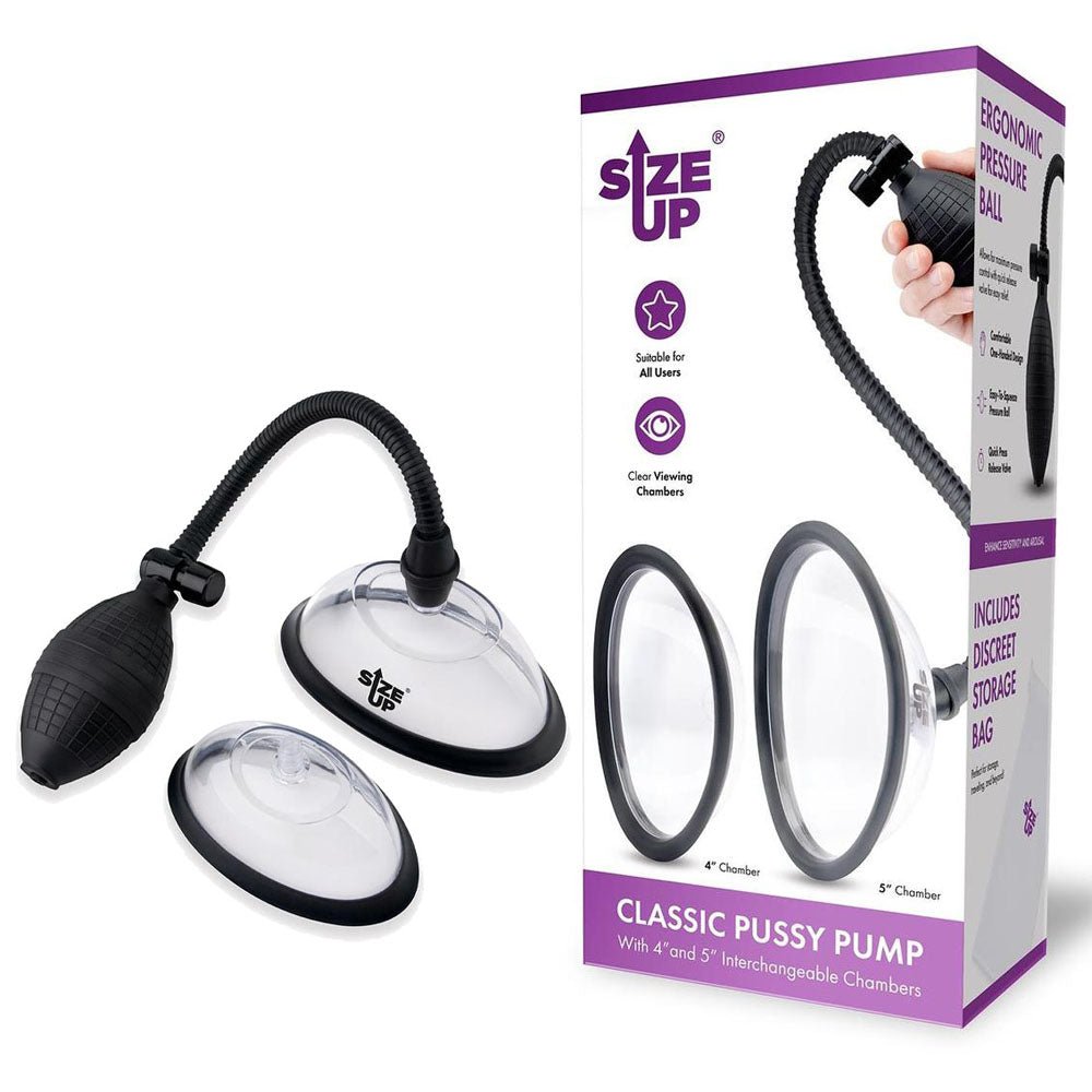 Size Up Classic Pussy Pump with 2 Chambers - Vagina Pump with 2 Interchangeable Chambers – Sex toys NZ by Naughtyhut. Discreet delivery nationwide.