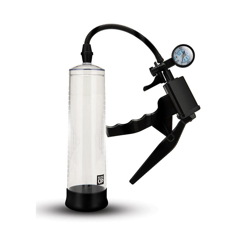 Buy Size Up Ergonomic Trigger Penis Pump with Pressure Gauge - Clear Penis Pump – Naughtyhut NZ sex toys online. Discreet delivery & top brands.