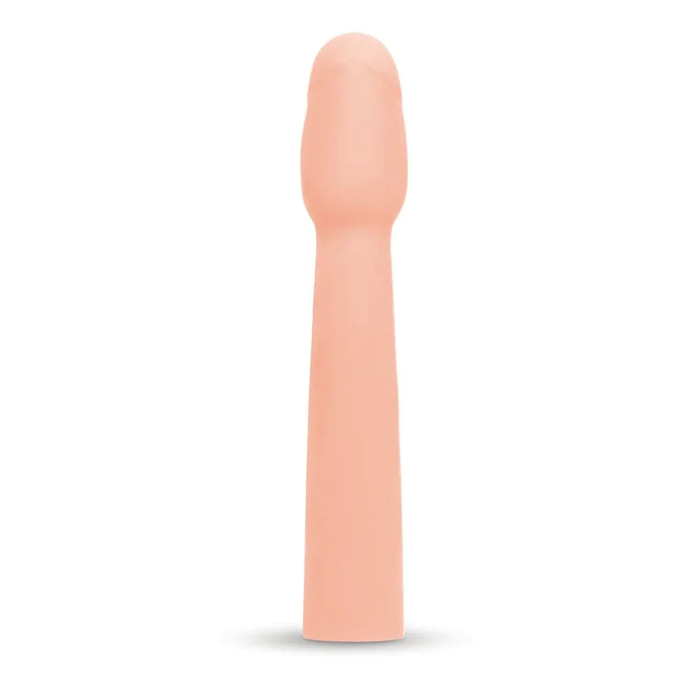 Size Up Realistic 2 Inch Penis Extender in Flesh alone, upright on white