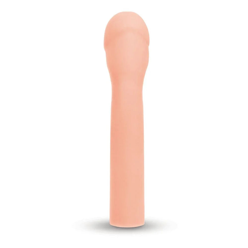 Size Up Realistic 3 Inch Penis Extender in Flesh alone, upright on white