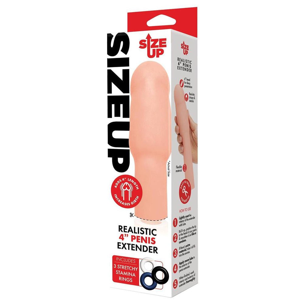 Buy Size Up Realistic 4 Inch Penis Extender - Flesh 10.1 cm (4'') Penis Extension Sleeve – Naughtyhut NZ sex toys online. Discreet delivery & top brands.