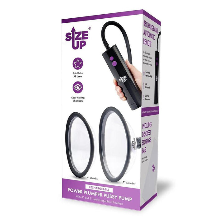 Size Up Rechargeable Power Plumper Pussy Pump - Clear USB Rechargeable Vagina Pump with Interchangeable Chambers – Sex toys NZ by Naughtyhut. Discreet delivery nationwide.