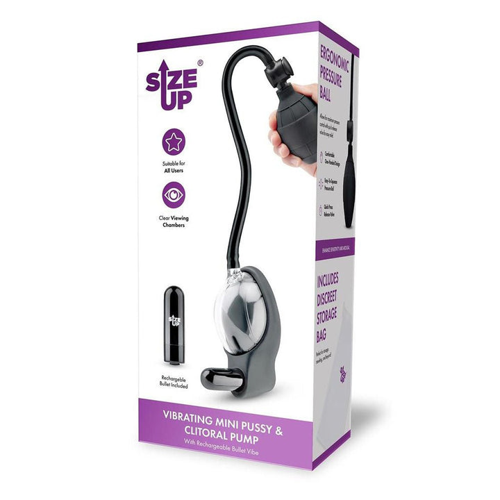 Size Up Vibrating Mini Pussy & Clitoral Pump - Clear USB Rechargeable Vibrating Vaginal and Clitoral Pump – Sex toys NZ by Naughtyhut. Discreet delivery nationwide.