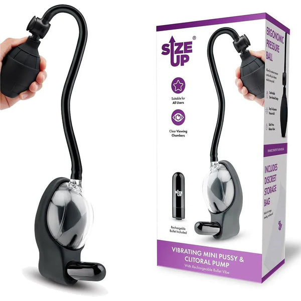 XGEN Products Size Up Vibrating Mini Pussy & Clitoral Pump, Clear