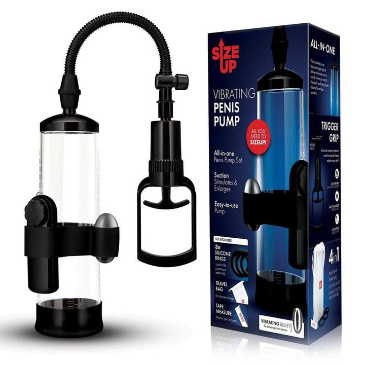 Size Up Vibrating Trigger Penis Pump - Clear Vibrating Penis Pump – Sex toys NZ by Naughtyhut. Discreet delivery nationwide.