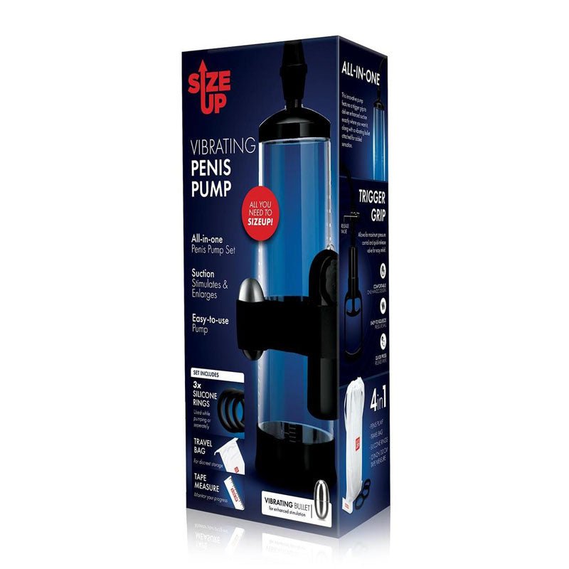 Buy Size Up Vibrating Trigger Penis Pump - Clear Vibrating Penis Pump – Naughtyhut NZ sex toys online. Discreet delivery & top brands.