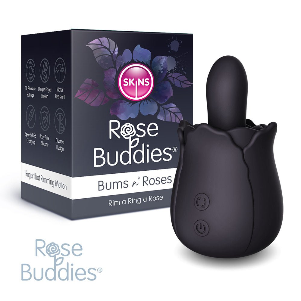 Buy Skins Rose Buddies - The Bums N Roses - Black USB Rechargeable Anal Rimming Stimulator – Naughtyhut NZ sex toys online. Discreet delivery & top brands.