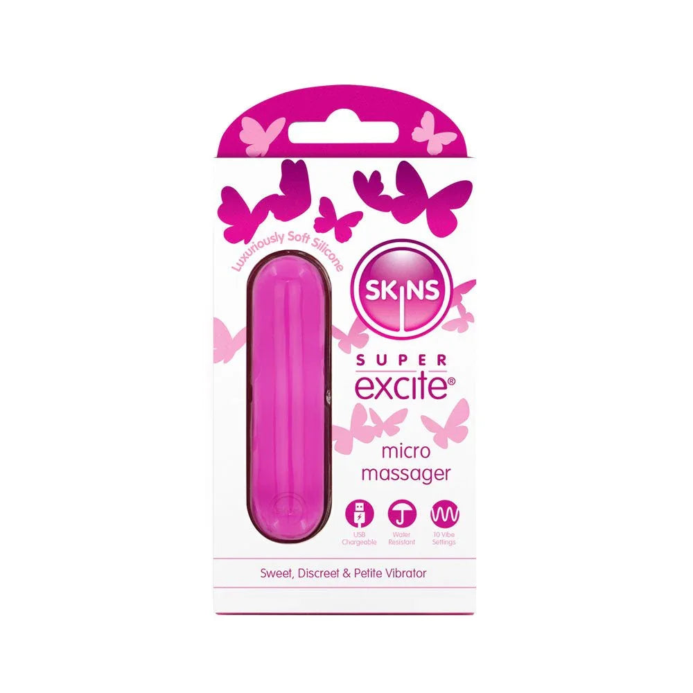 Skins Super Excite micro bullet in Pink, on its butterfly blister card