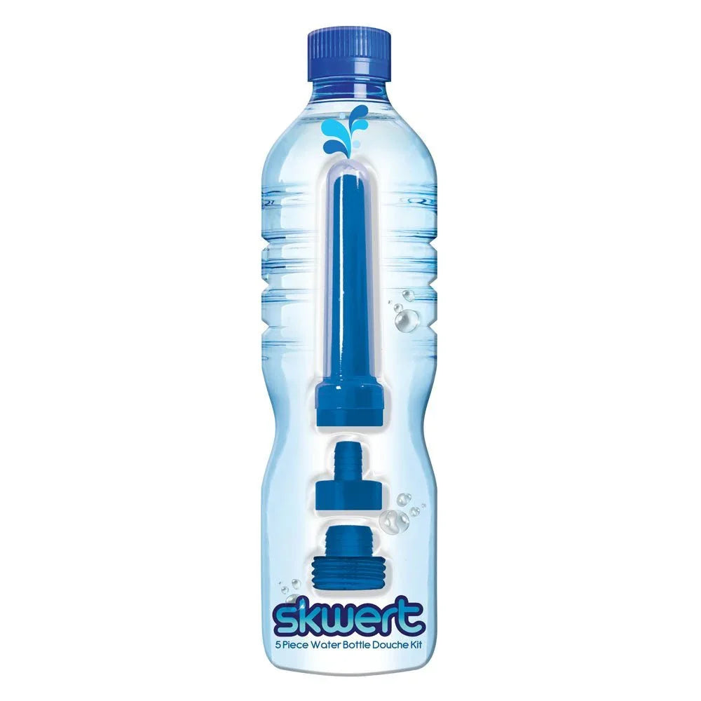 Skwert 5-piece water bottle douche kit packed in a bottle-shaped card
