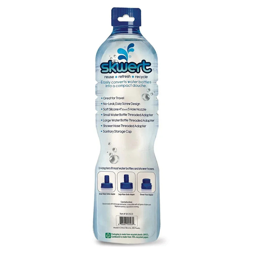 Skwert water bottle douche kit packaging back with feature list