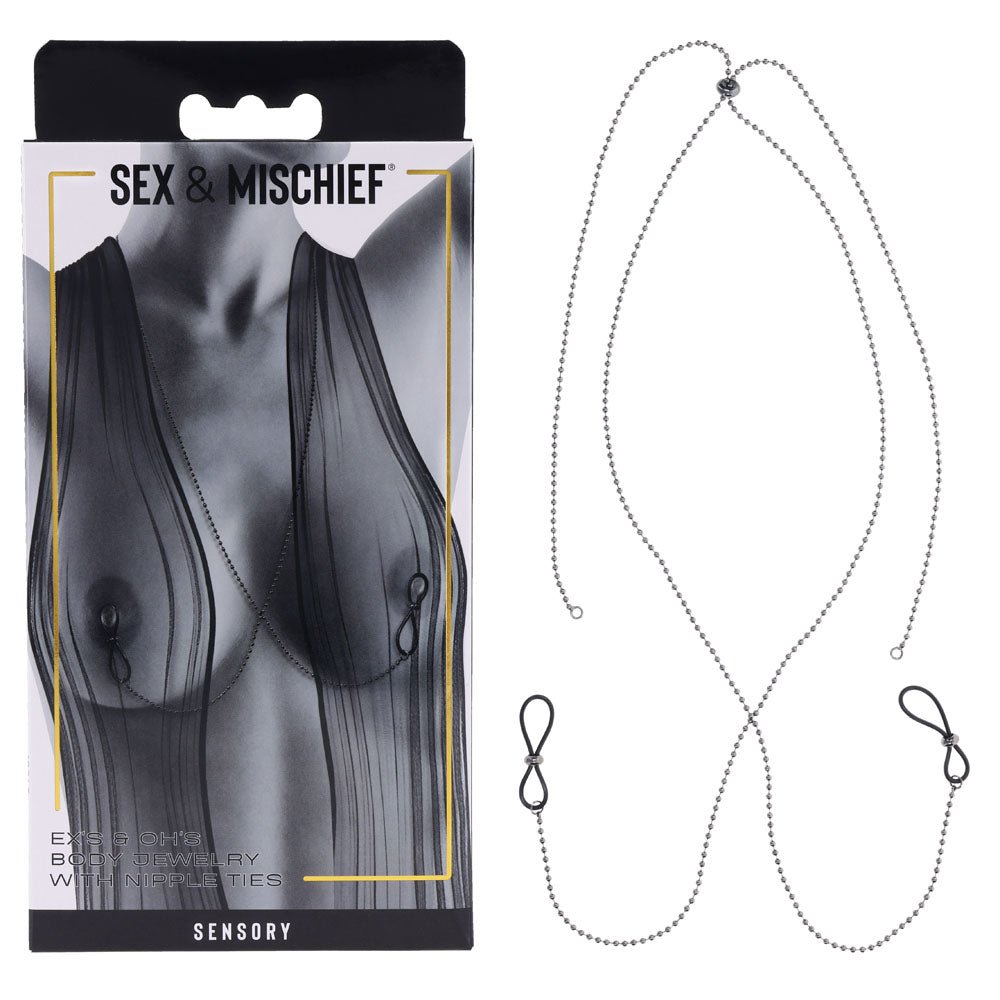 S&M Exs & Ohs Body Jewelry with Nipple Ties - Metal Chain with Nipple Ties – Sex toys NZ by Naughtyhut. Discreet delivery nationwide.
