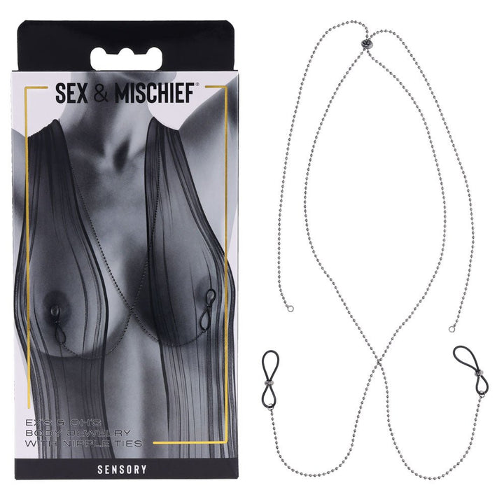 S&M Exs & Ohs Body Jewelry with Nipple Ties - Metal Chain with Nipple Ties – Sex toys NZ by Naughtyhut. Discreet delivery nationwide.