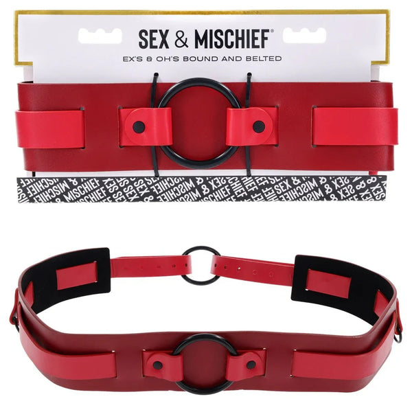 Sex & Mischief Ex's & Oh's Bound and Belted red belt on its retail card, belt below