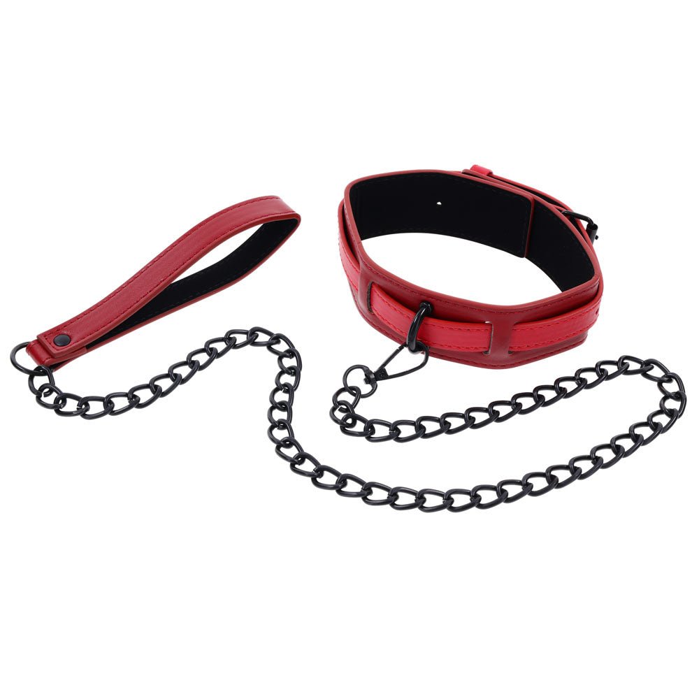 Buy S&M Exs & Ohs Collar and Leash - Red Neck Restraint – Naughtyhut NZ sex toys online. Discreet delivery & top brands.