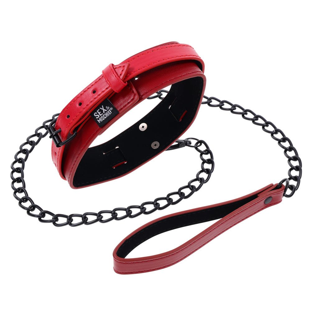 Buy S&M Exs & Ohs Collar and Leash - Red Neck Restraint – Naughtyhut NZ sex toys online. Discreet delivery & top brands.
