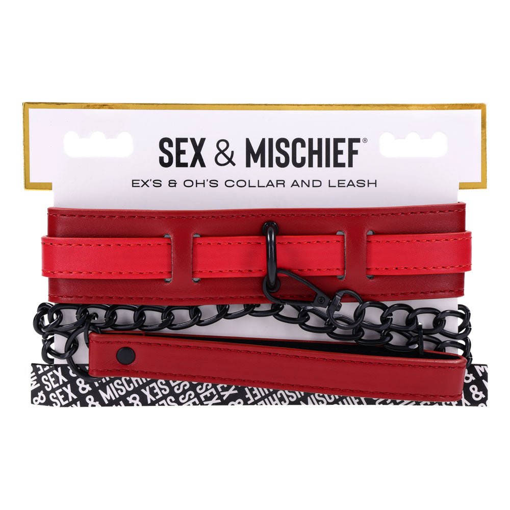 Buy S&M Exs & Ohs Collar and Leash - Red Neck Restraint – Naughtyhut NZ sex toys online. Discreet delivery & top brands.