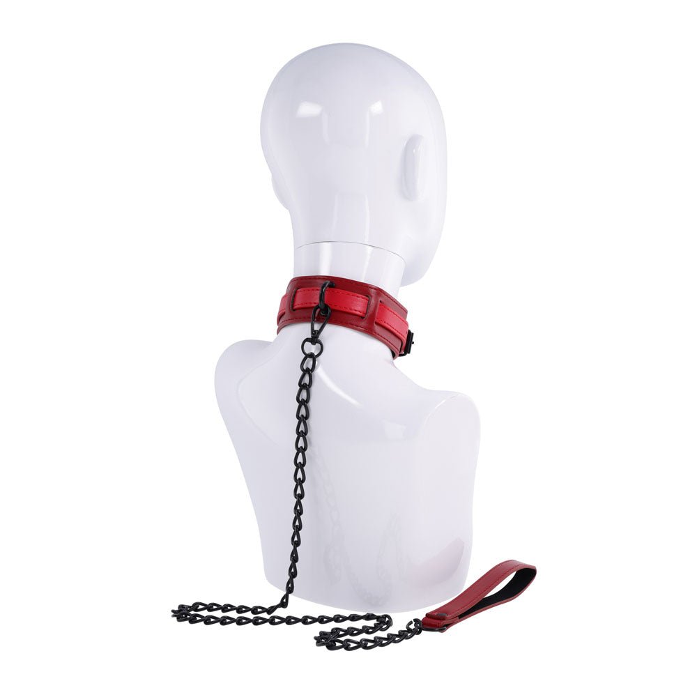 Buy S&M Exs & Ohs Collar and Leash - Red Neck Restraint – Naughtyhut NZ sex toys online. Discreet delivery & top brands.