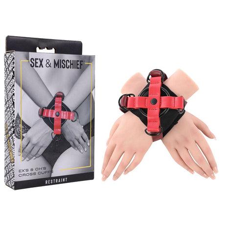Buy S&M Exs & Ohs Cross Cuffs - Red/Black Restraints – Naughtyhut NZ sex toys online. Discreet delivery & top brands.