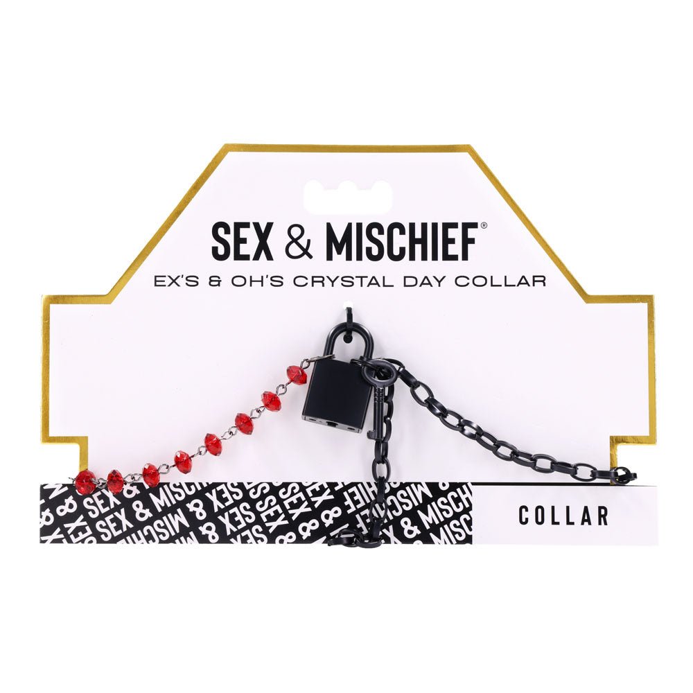 Buy S&M Exs & Ohs Crystal Day Collar - Red/Black Collar Jewellery – Naughtyhut NZ sex toys online. Discreet delivery & top brands.