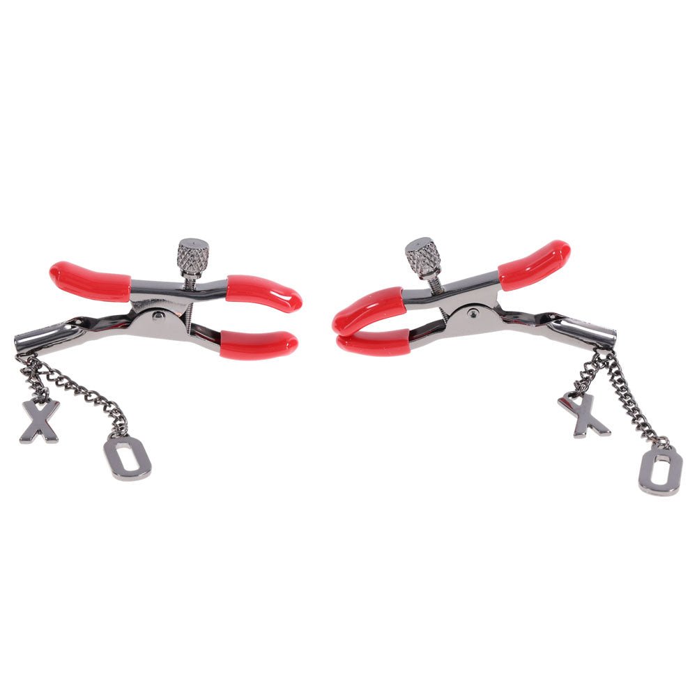 Buy S&M Exs & Ohs Nipple Clamps - Red Tipped Metal Nipple Clamps - Set of 2 – Naughtyhut NZ sex toys online. Discreet delivery & top brands.