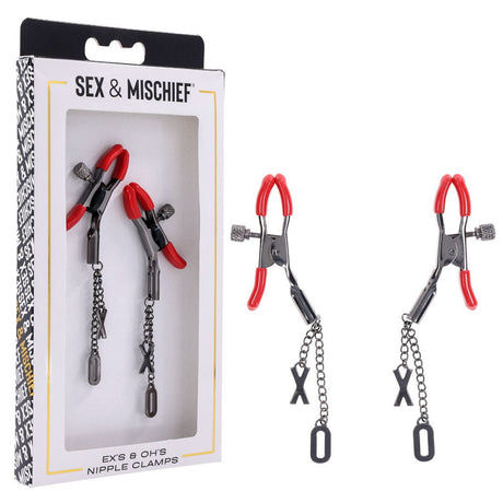 Buy S&M Exs & Ohs Nipple Clamps - Red Tipped Metal Nipple Clamps - Set of 2 – Naughtyhut NZ sex toys online. Discreet delivery & top brands.